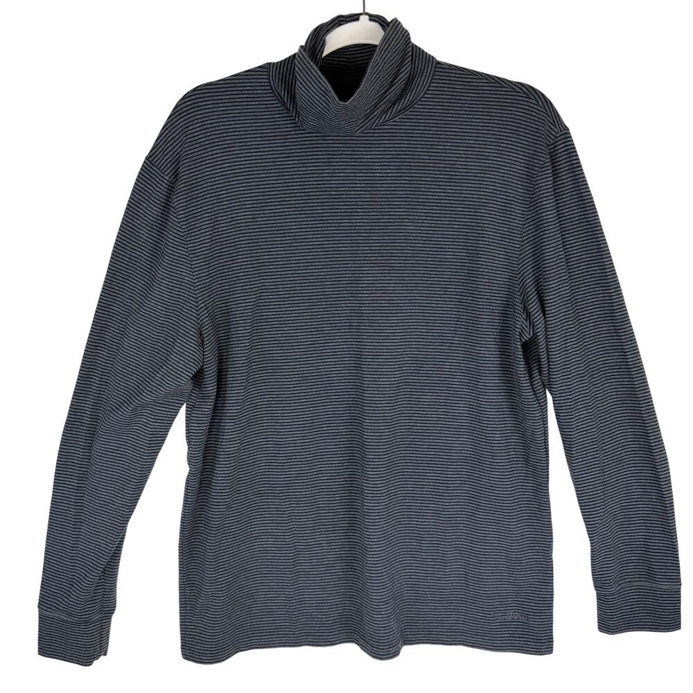 L.L.Bean Mock Neck Shirt Mens‎ Size L Gray w/Blue Stripe Stretch Turtleneck Top